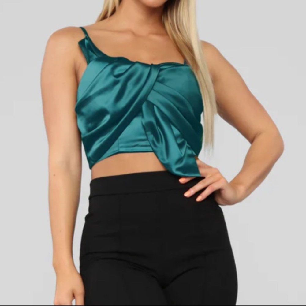 turquoise green satin dressy top